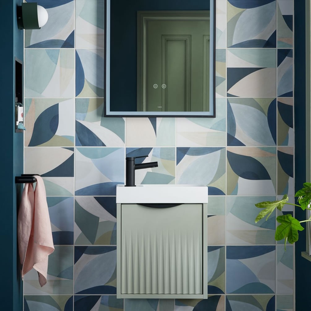 Vado Safari Fluted 400mm Sage Green Wall Hung Cloakroom Vanity Unit & Basin - Lifestyle Image 1